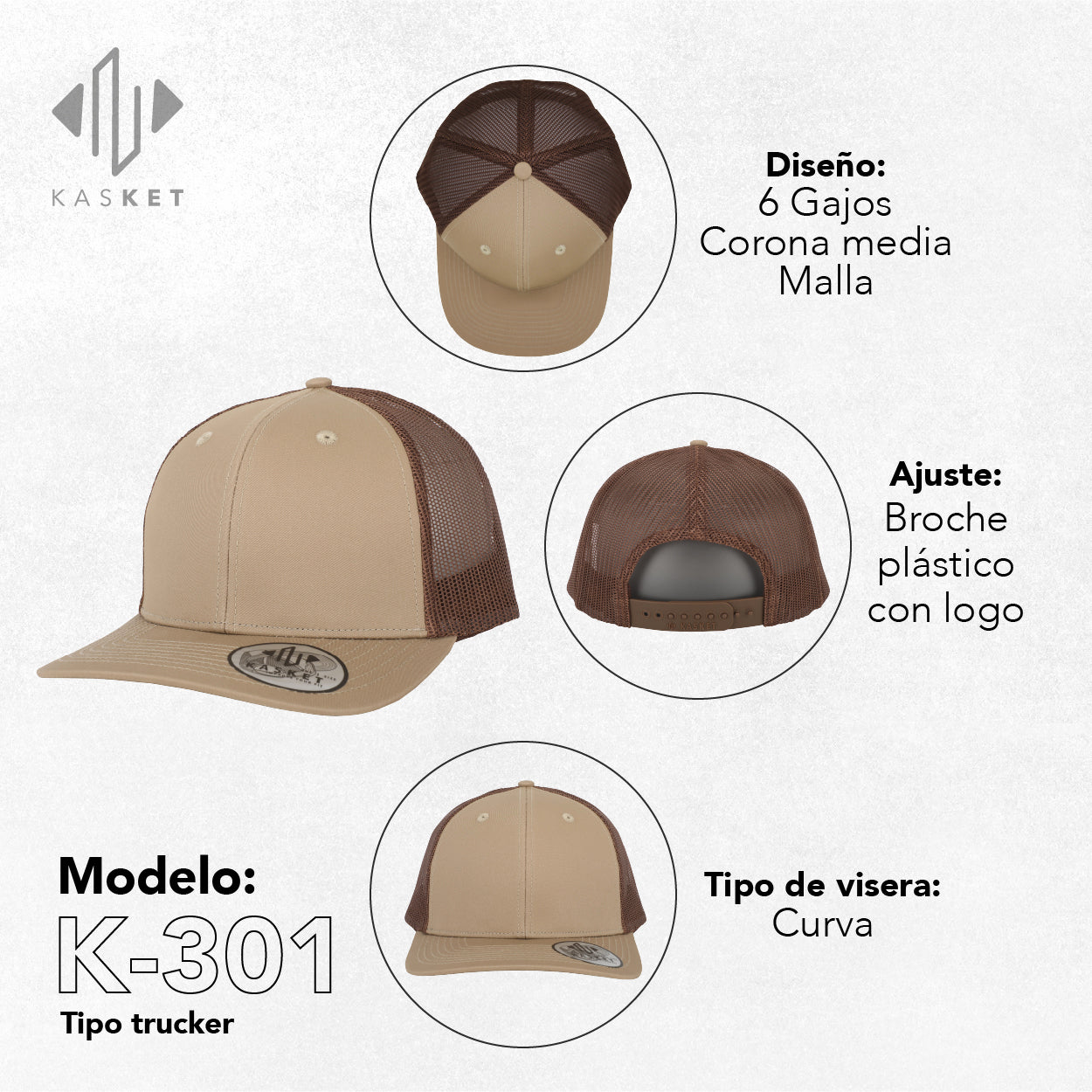 GORRA TRUCKER K-301 BEIGE / CAFÉ