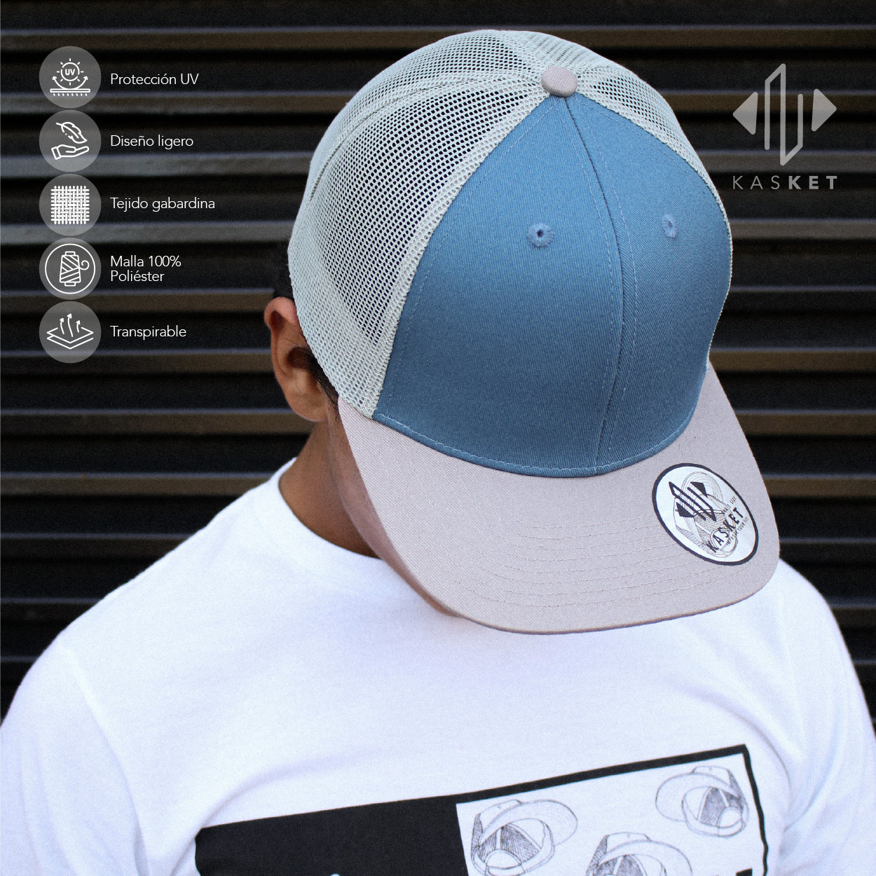 GORRA TRUCKER K-601 CELESTE / GRIS / PLATA