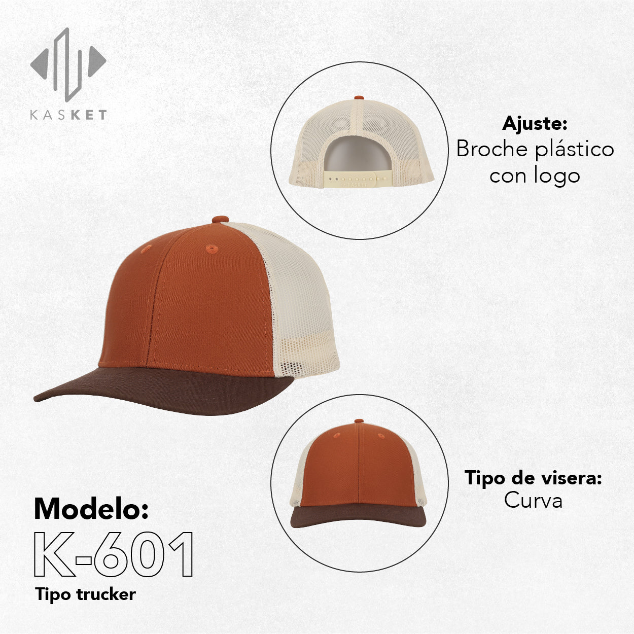 GORRA TRUCKER K-601 NARANJA / MARRÓN / IVORY