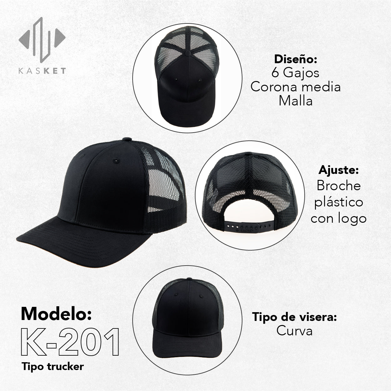 GORRA TRUCKER K-201 NEGRO 100%