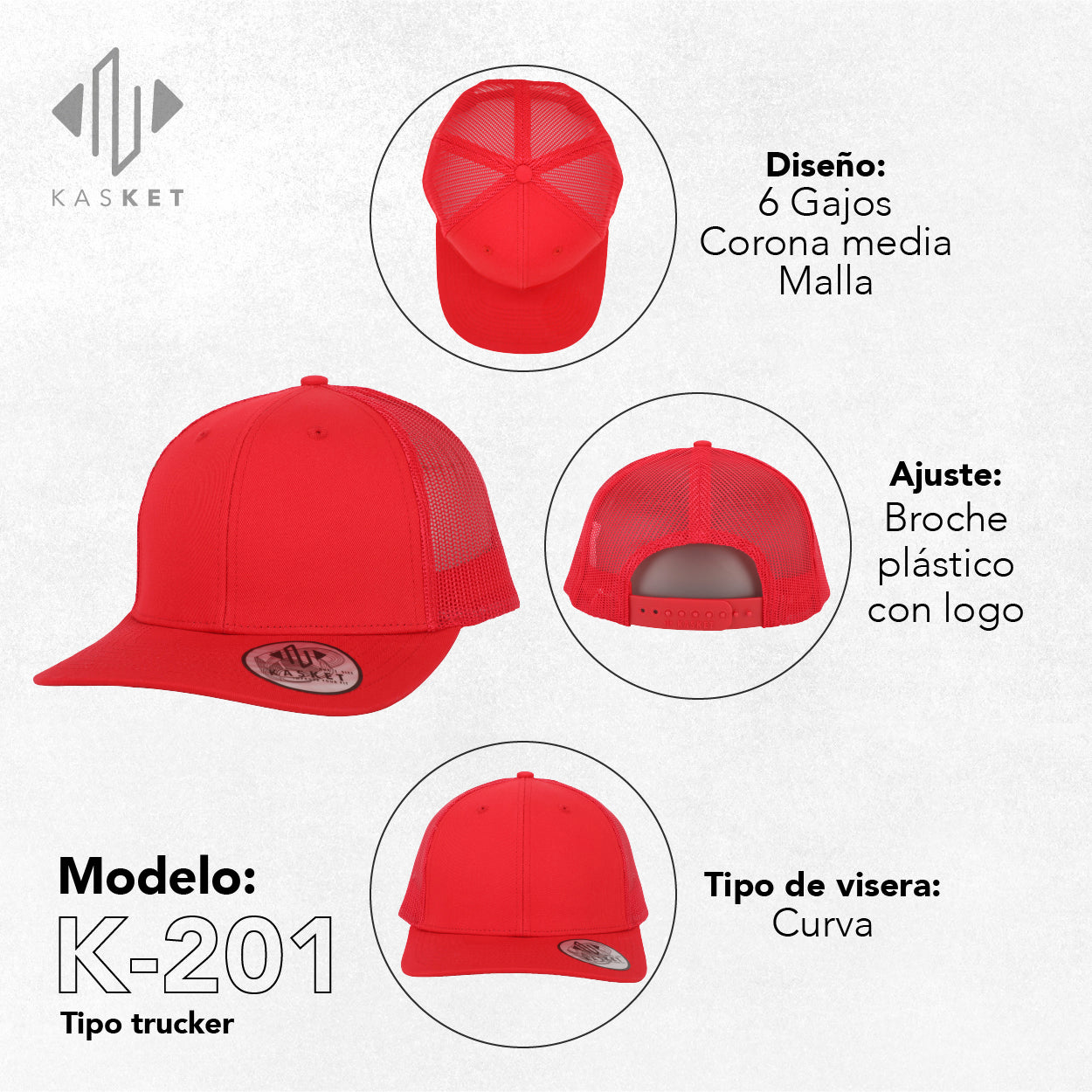 GORRA TRUCKER K-201 ROJO 100%