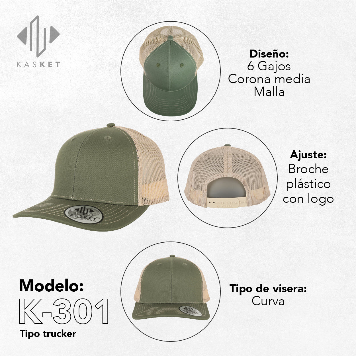 GORRA TRUCKER K-301 VERDE OLIVO / BEIGE