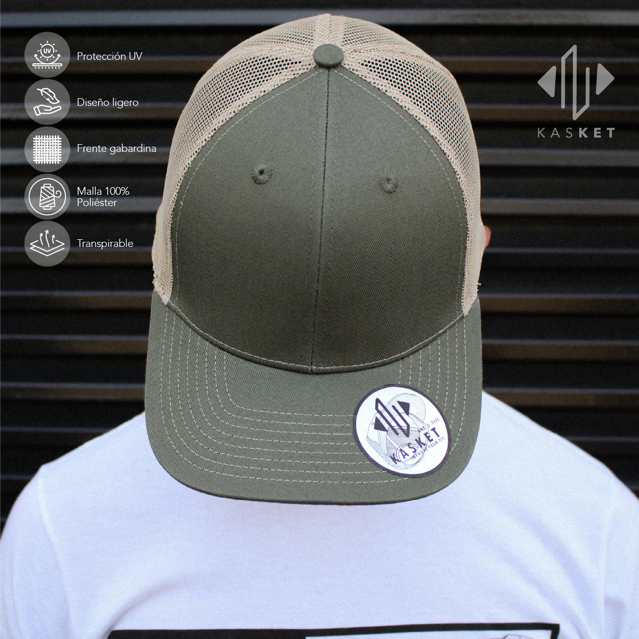 GORRA TRUCKER K-301 VERDE OLIVO / BEIGE