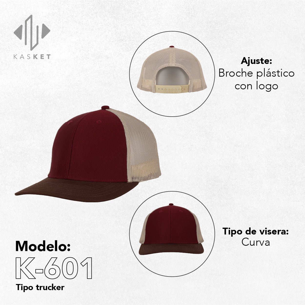 GORRA TRUCKER K-601 VINO / MARRÓN / ARENA