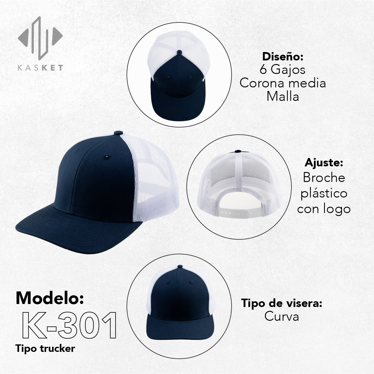 GORRA TRUCKER K-301 BLANCO / DENIMBLUE