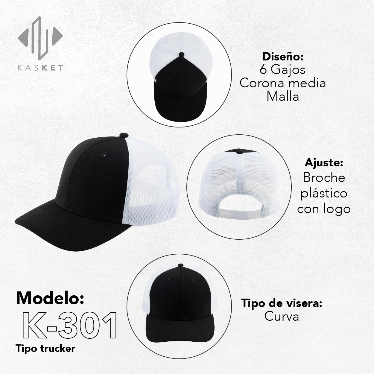 GORRA TRUCKER K-301 BLANCO / NEGRO