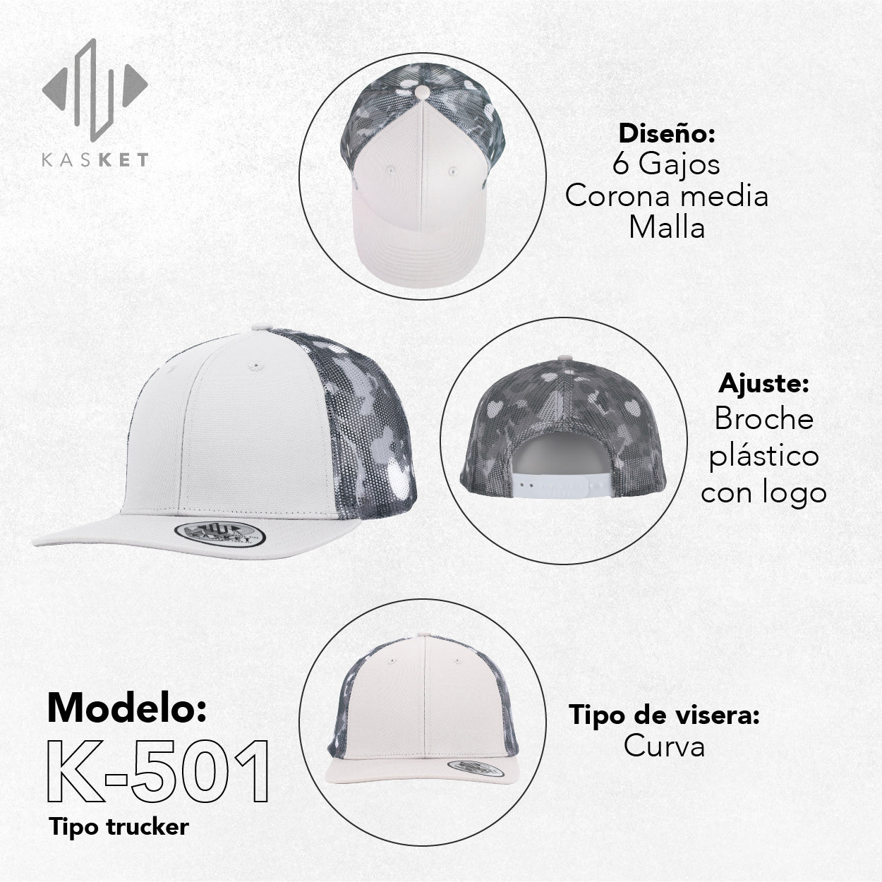 GORRA TRUCKER K-501 GRIS / CAMUFLAJE