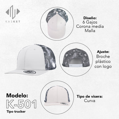 GORRA TRUCKER K-501 GRIS / CAMUFLAJE