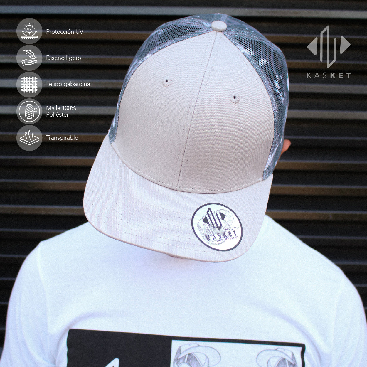 GORRA TRUCKER K-501 GRIS / CAMUFLAJE
