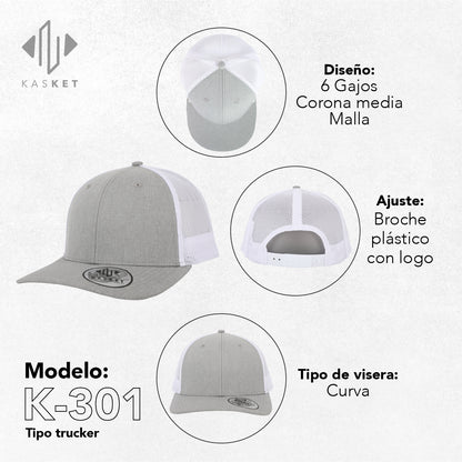 GORRA TRUCKER K-301 GRIS JASPEADO / BLANCO