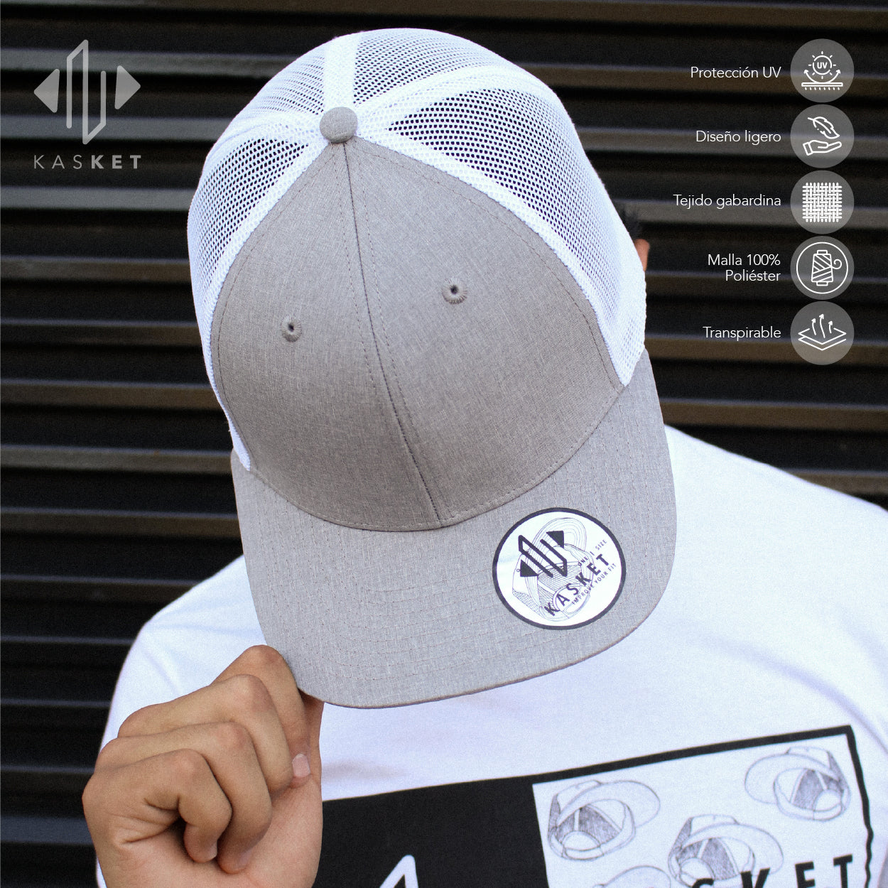 GORRA TRUCKER K-301 GRIS JASPEADO / BLANCO