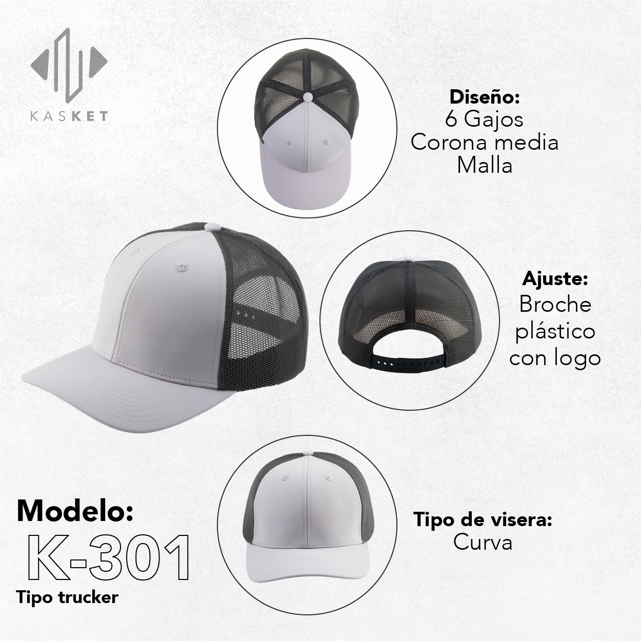 GORRA TRUCKER K-301 OXFORD / GRIS CONCRETO