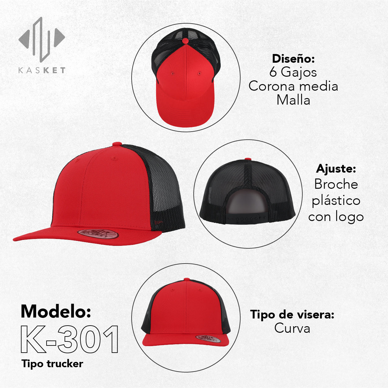 GORRA TRUCKER K-301 ROJO / NEGRO