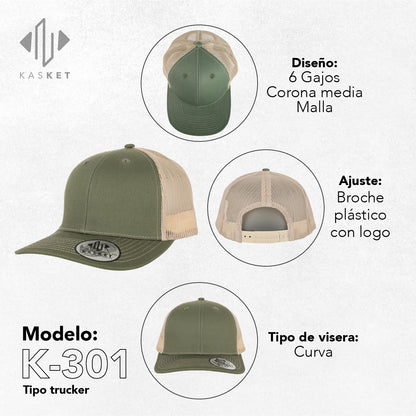 GORRA TRUCKER K-301 VERDE OLIVO / BEIGE
